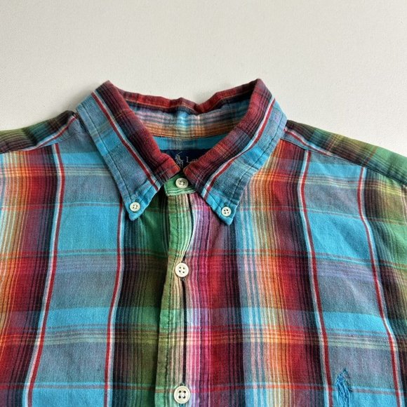 Polo Ralph Lauren Shirt Men’s Size XL Plaid Custom Fit Linen Blend Button Down - Picture 5 of 9